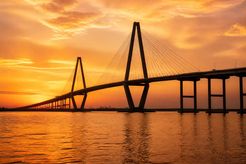 The Ravenel Bridge in Charleston at golden hour